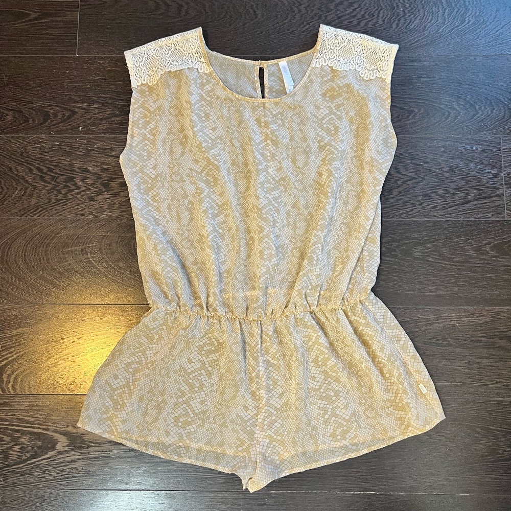 Pajama Sheer Romper  Cream And Tan Neutral Colors